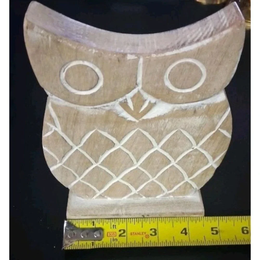 White Washed Wooden Owl Figurine 7